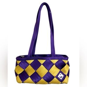 Maggie Bags Purse Purple Yellow Checkered Seat Belt Handbag Zip Double Handles